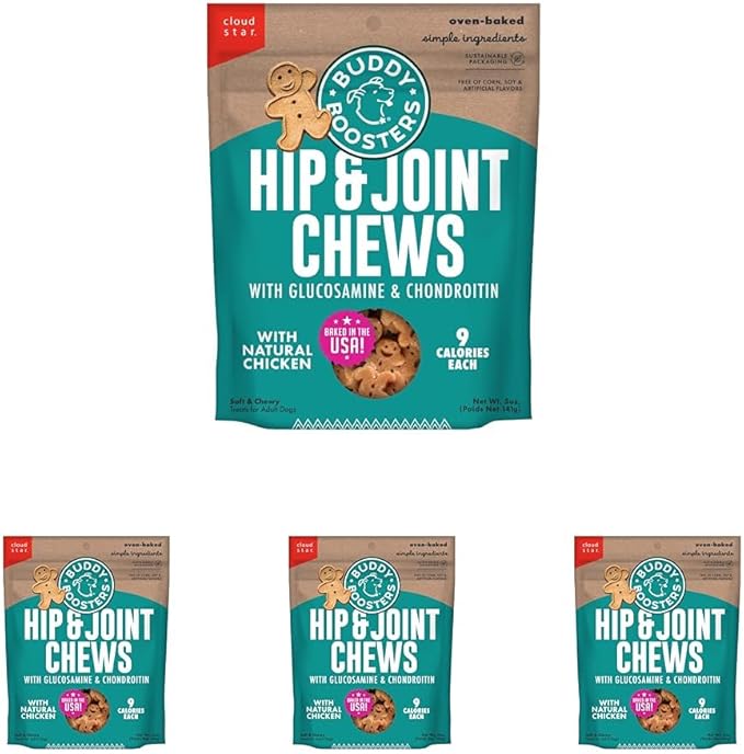 Buddy Biscuits Boosters 5 oz. Pouch of Hip and Joint Soft Chews Dog Treats Made with Natural Chicken (Pack of 4)