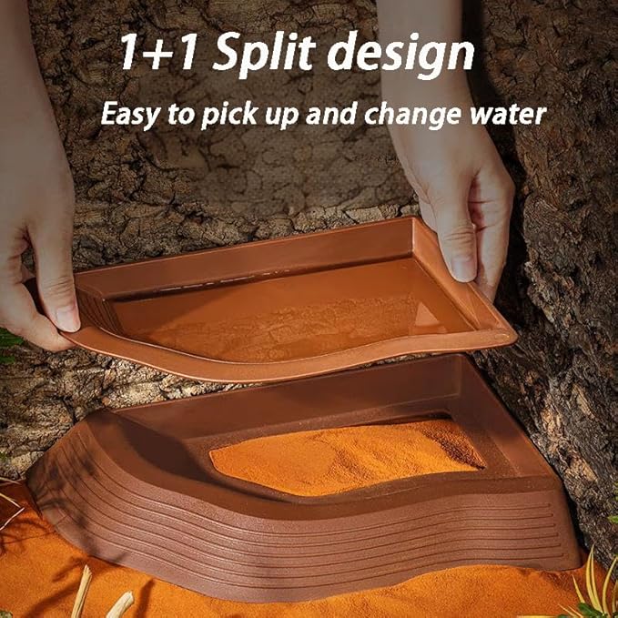3PCS Tortoise Water Bowls with Ramp Leaf Tortoise Food Dish Reptile Food Water Bowls Reptile Bathing Pool Aquarium Ornament for Gecko, Snake, Turtle, Bearded Dragon, Lizard (Large)