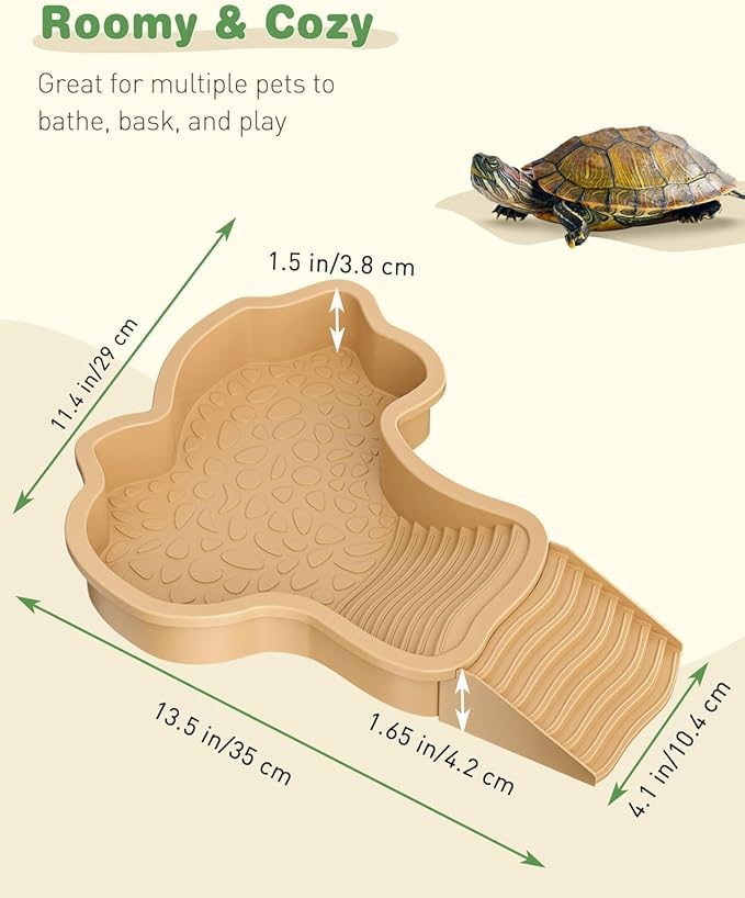 Pawfly Reptile Bathing Pool with Removable Ramp, Reptile Food Dish Feeding Dish, Tortoise Water Dish Water Bowl with Steps, Turtle Bathing Pool Bath Tub Soaking Dish for Gecko Snake Lizard Frog
