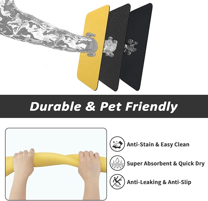 HotLive Dog Food Mat - Absorbent Cat Mat for Food and Water, No Stains Pet Feeding Bowl Mat, Easy to Clean Pet Placemats, Quick Dry Dog Water Dispenser Mat for Messy Drinkers | Yellow 12"x 19"