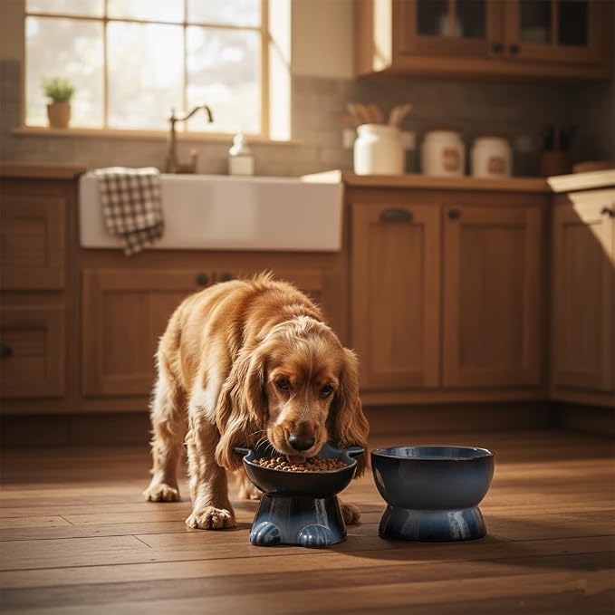 Nihow Dog Food & Water Bowls: Elevated Ceramic Bowls for Medium/Small Dog | Food Safe Raised Puppy Bowls - Gray Pet Bowl for Protecting Pet's Spine (Set of 2)