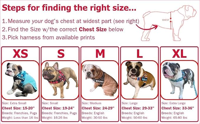 Adjustable Dog Harness– No Pull, No Choke – for English Bulldogs, French Bulldogs, Pugs & Broad-Chested Breeds – Easy, Safe Walks (Bright RED, Medium)