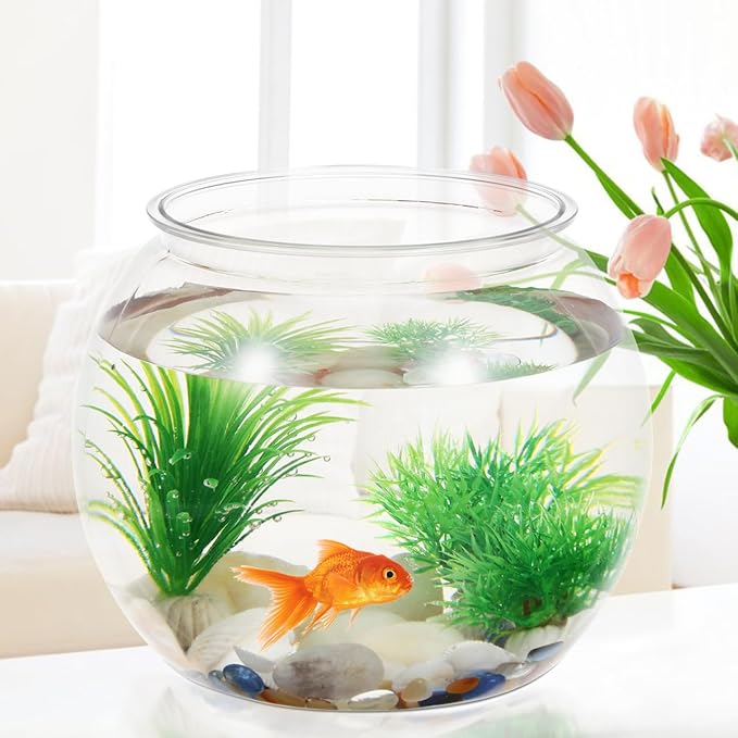 Abaodam Small Desktop Fish Tank 8.66In Round Clear Plastic Fish Bowl Aquarium for Betta and Aquatic Plants Home Office Garden Decor