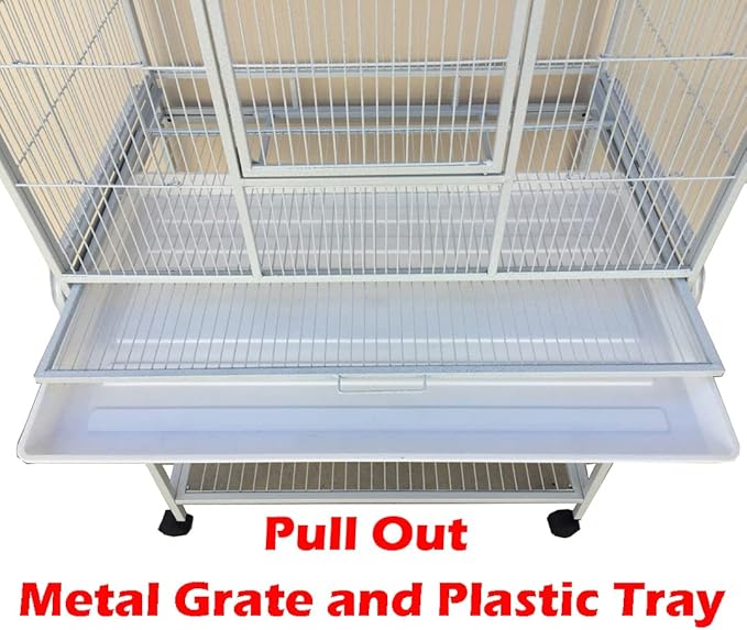 54" Large Wrought Iron Chewproof 4-Levels Tight 1/2-inch Bar Spacing Ferret Chinchilla Sugar Glider Rats Mice Home Cage with Detachable Rolling Stand
