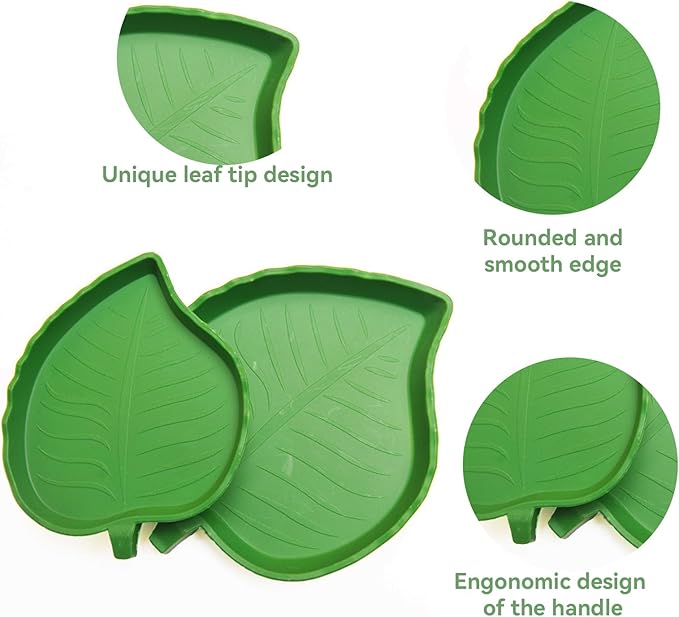 2-Pack Leaf Shape Reptile Food & Water Bowl, 2 Sizes Tortoise Feeding Dish, Multipurpose Reptile Habitat Bowl for Bearded Dragon, Lizard, Gecko, Corn Snake & Crawl Pets