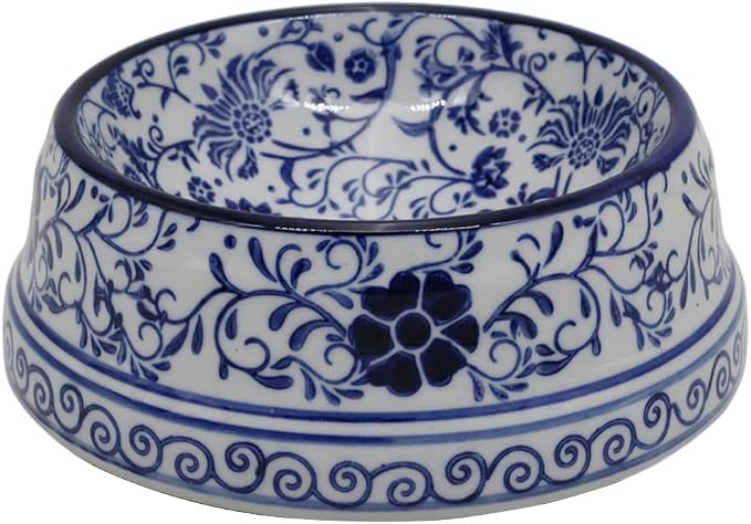 Aimusego Ceramic Dog Bowl 6.7" for Small Dogs and Cats Porcelain Chinoiserie Food and Water Bowls Dish for Pet, Pet Feeder Bowl, Microwave & Dishwasher Safe, Blue & White Floral