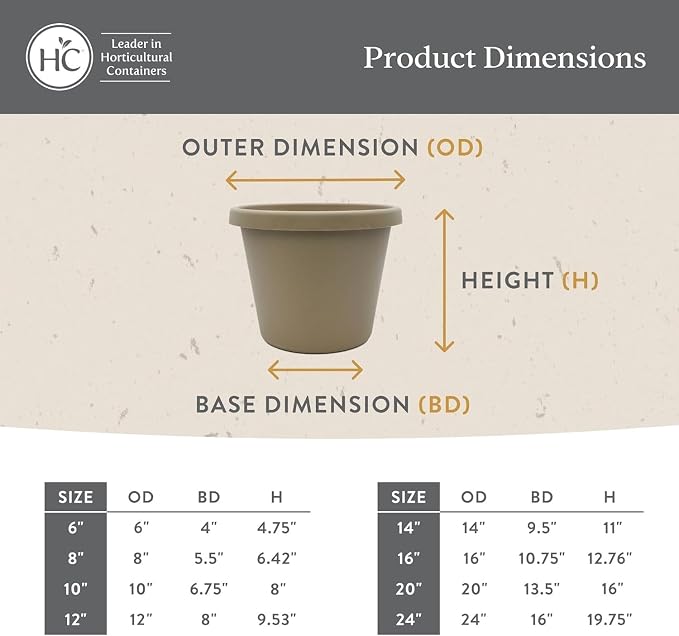 The HC Companies Prima Round Plastic Plant Pot w/Rolled Rim - Lightweight & UV Resistant Flower Pot for Herbs & More - Outdoor & Indoor Plant Pots w/Drainage (8 inch, Warm Gray, Pack of 1)
