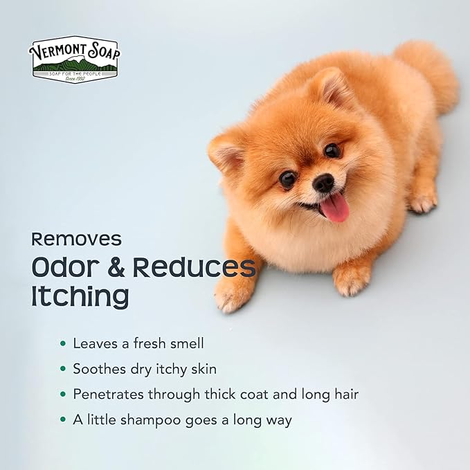 VERMONT SOAP Organics Pet Shampoo - Infused with Organic & Natural Olive Oil, Coconut & Aloe Vera Dog Shampoo for Sensitive Skin - USDA Certified Grooming Pet Shampoo - Lavender (16oz)