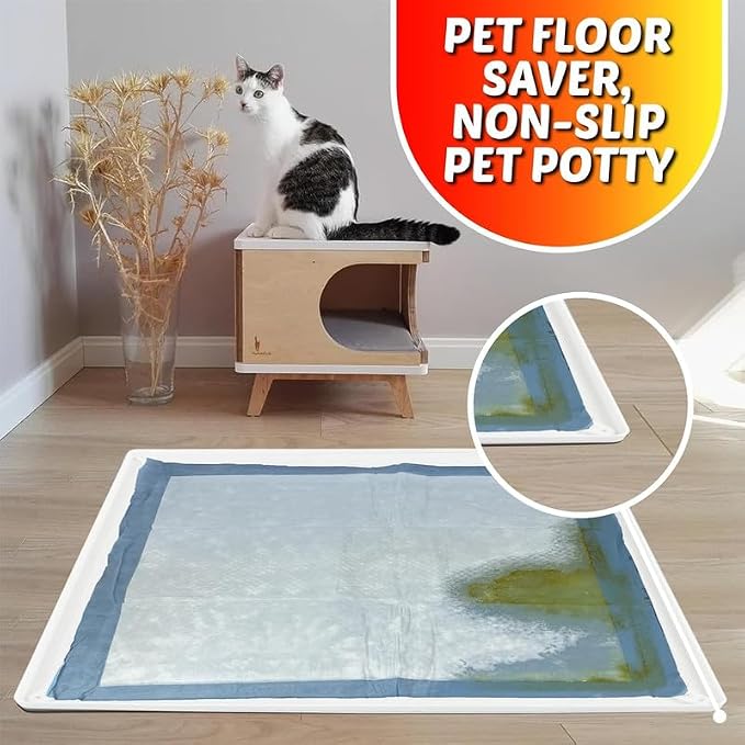 Skywin Dog Pee Pad Holder Tray Fits for 30” x 36” Pee Pads - 1 Pack - White | Corner Lock Holes, Raised Edges, Non-Spill, Easy to Clean Silicone Dog Potty Tray Holder, For Indoor Floor Protection