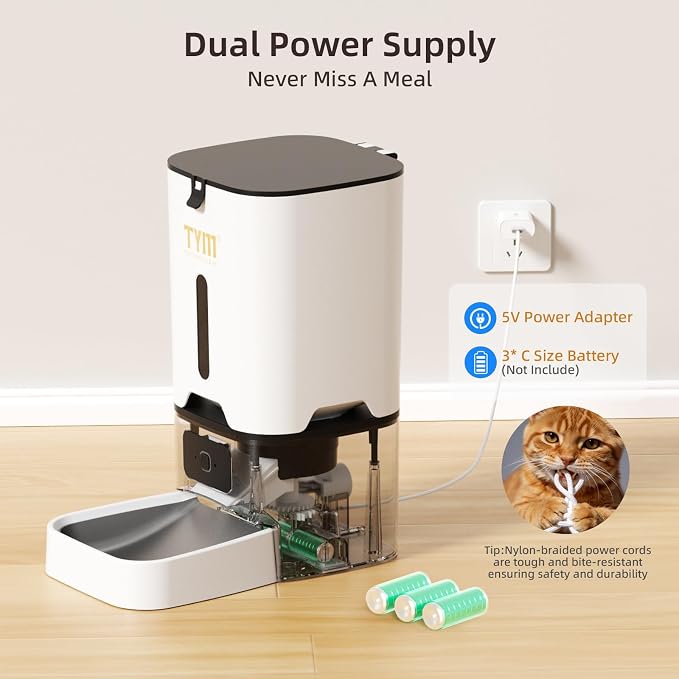 7L Automatic Cat Feeder, WiFi Timed Food Dispenser for Cats Small Pets | Large Capacity | Programmable | 2–4 Weeks Food Storage | Weight / Diet Control | Stainless Steel Bowl | Dual Power Supply