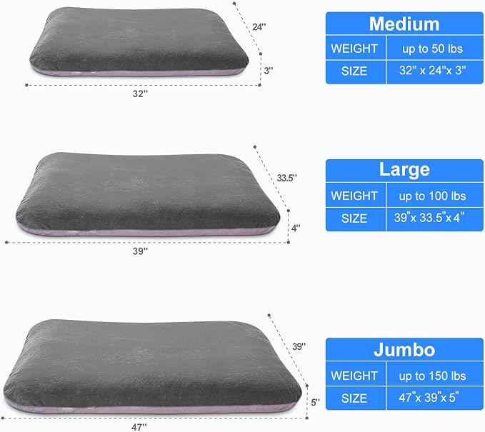 Magic Dog Super Soft Large Dog Bed, 39 Inches Orthopedic Foam Pet Beds with Anti Slip Bottom, Dog Sleeping Mattress with Removable and Washable Cover, Grey
