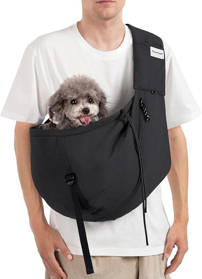 Dog Sling Carrier for Small Dogs & Cats,Pet Carrier Sling Bag with Adjustable Straps,Comfortable & Secure Travel Crossbody Bag for Puppies Up to 19lb,Airline Approved pet Carrier (Black)