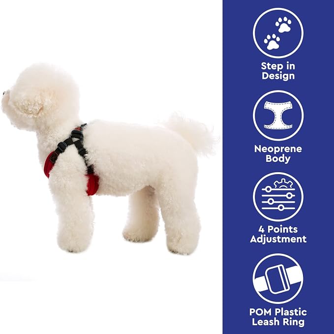 Gooby Escape Free Sport Dog Harness, Choke-Free, Red, Small | Patented escape-free frame; Reduces choking; 4-point adjustment; Soft neoprene padding; Durable webbed straps
