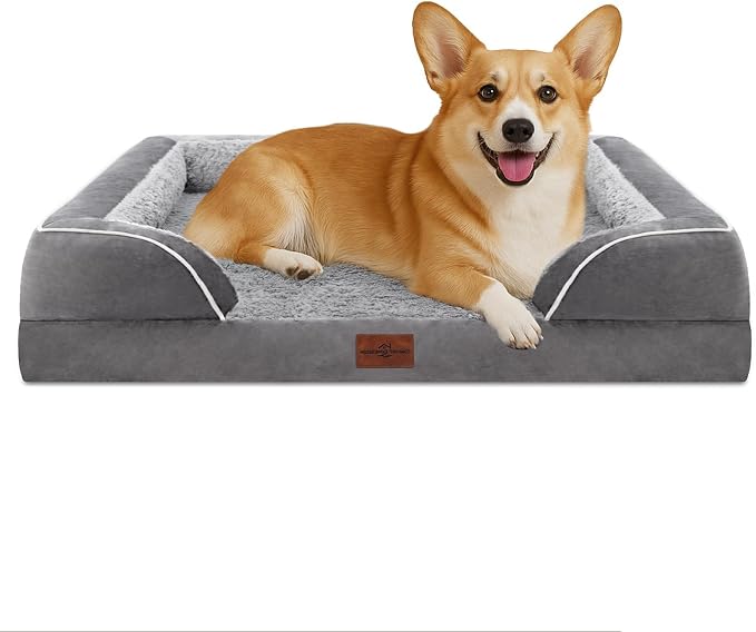 Comfort Expression Waterproof Orthopedic Dog Beds for Large Sized Dog | Supportive Egg Crate Foam Large Pet Bed with Removable Bolster, Dog Couch with Washable Cover & Non-Slip Bottom, 35x22 Inch