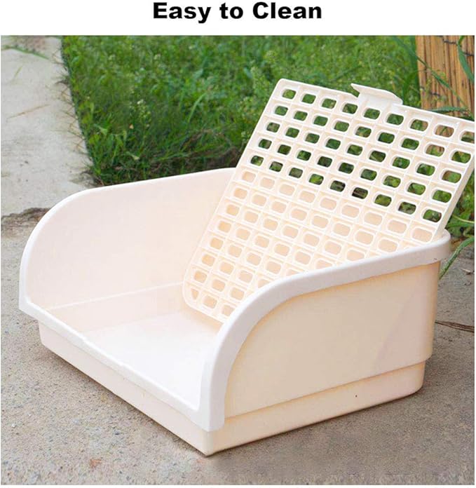 Amakunft 17"x13" Extra Large Rabbit Litter Box with 10PCS Pee Pads, High Sided Plastic Bunny Rat Ferret Litter Box with Removable Grid, Indoor Guinea Pig Jumbo Corner Litter Pan for Small Animal Cage