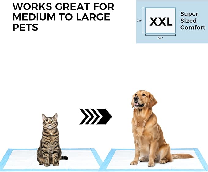 100 Pack 30"x36" Extra Large Dog Pee Pads - Super Absorbent & Leak-Proof Disposable Puppy Training Pads | X-Large Quick-Dry 5-Layer Protection Piddle Pads for Indoor & Outdoor Use