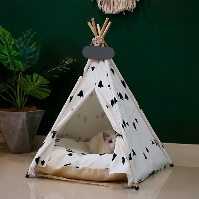 Pet Teepee Tent for Dogs & Cats Dog Bed with Thick Cushion Puppies Play House Removable and Washable