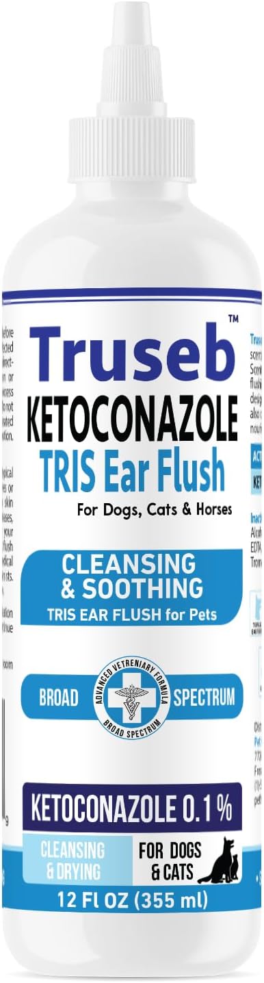 Truseb trizmax EDTA (Tromethamine USP, Disodium Edta) Ketoconazole Flush Dog Ear Flush Ketoconazole Dog Ear Wash, Cats and Horses, Ketoconazole Tris Ear Flush for Dogs (Ketoconazole Ear Flush, 12 oz)
