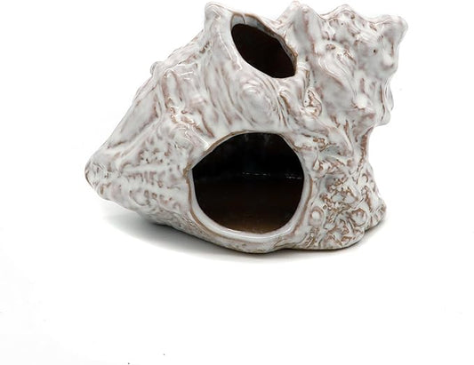 Aquarium Decorations Cave Ceramic Sea Shell Decor, Rock Cave Decor for Shrimp Cichlid Hiding Fish Tank (Sea Shell A)