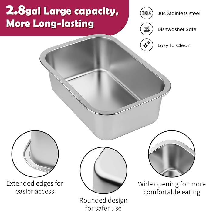 2.8 Gallon Elevated Large Dog Water Bowl with Mat, 4 Height Adjustable 10.4-15.2", Raised Dog Water Bowl Stand for Large Breed