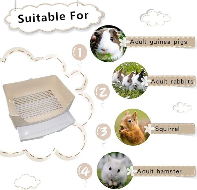 PINVNBY Large Rabbit Litter Box Bigger Pet Litter Pan Trainer with Drawer Corner Toilet Box for Adult Guinea Pigs Chinchilla Ferret Hedgehog Small Animals(Brown)