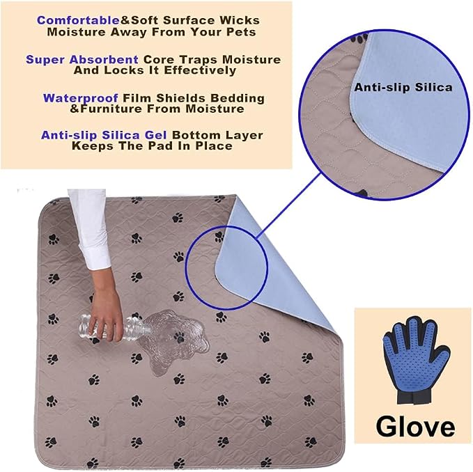 SincoPet Washable Dog Pee Pads with Puppy Grooming Gloves,Puppy Pads,Reusable Pet Training Pads,Large ,Waterproof Pet Pads for Dog Bed Mat,Super Absorbing Whelping Pads,48 Round Inch (Pack of 2)