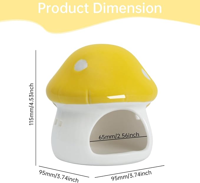 AnRui Ceramic Mushroom Aquarium Decor Cute Mini House Betta Fish Tank Accessories Decoration Hideaway Hideout Cave Ornament for Small Fish, Shrimp, Goldfish and Reptiles (Yellow, Small)