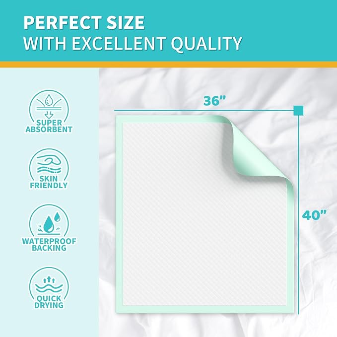 MILDPLUS Extra Large Disposable Bed Pads 40"X36" Chucks Pads for Adult | Super Absorbent Underpads, 130G Heavy Duty, Waterproof, For Incontinence, Protection Pads for Bed, Sofa, and Chair