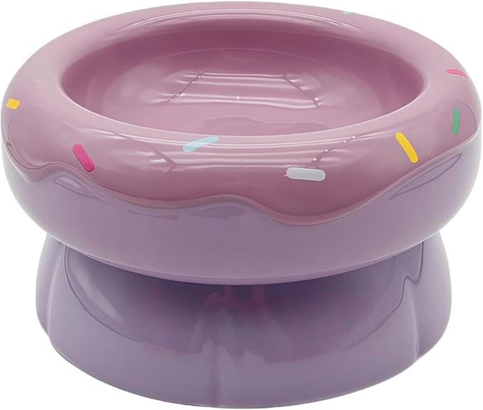 Donut Duo Ceramic Dog Bowl, Dog Water Bowl and Dog Food Bowl, Pet Bowls (Purple)