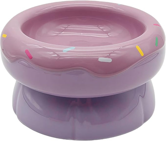 Donut Duo Ceramic Dog Bowl, Dog Water Bowl and Dog Food Bowl, Pet Bowls (Purple)