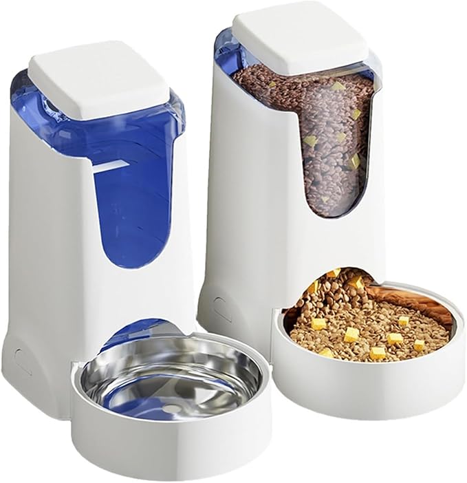 Distributeur automatique de nourriture et d'eau Hamiledyi Pets 2,8 L et 4 L avec gamelle en acier inoxydable pour chiens et chats de taille moyenne et grande (blanc)