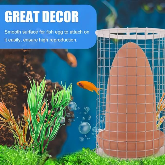 UPKOCH Ceramic Spawning Cone with Isolation Cage for Discus Angelfish, Aquarium Breeding Cave Bucket for Fish Egg Hatching Care