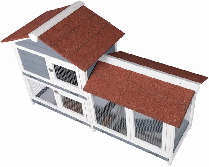 Good Life Two Floors 62" Wooden Outdoor Indoor Roof Waterproof Bunny Hutch Rabbit Cage Guinea Pig Coop PET House for Small to Medium Animals with Stairs and Cleaning Tray PET537