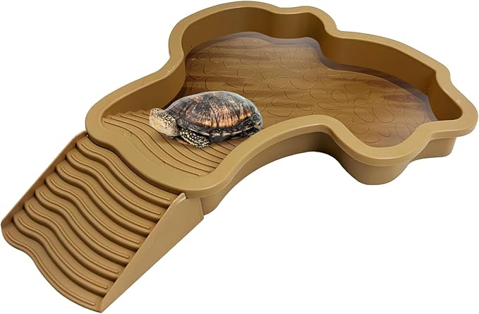 PINVNBY Large Reptile Bathing Pool Tortoise Water Dish with Removable Ramp and Leaf Reptile Food Dish & Water Bowl Tortoise Habitat Accessories for Turtle Lizard Gecko Snake (Yellow)