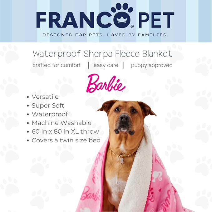 Barbie Waterproof Dog Bed Cover, XL 60x80 Pet Blanket for Furniture Bed Couch Sofa, (Officially Licensed) by Franco
