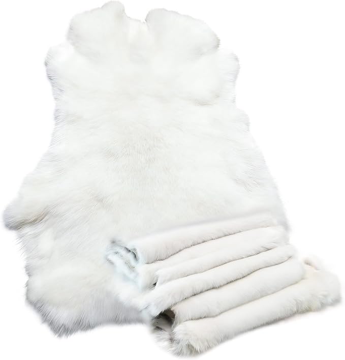 Craft Rabbit Fur Pelt Skin Genuine Tanned Animal Hide with Sewing Quality Leather 12" by 14" for Decoration DIY Crafts Cat Dog Toys Fur Fabric（8Pcs, White）