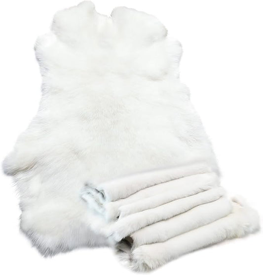 Craft Rabbit Fur Pelt Skin Genuine Tanned Animal Hide with Sewing Quality Leather 12" by 14" for Decoration DIY Crafts Cat Dog Toys Fur Fabric（5Pcs, White）