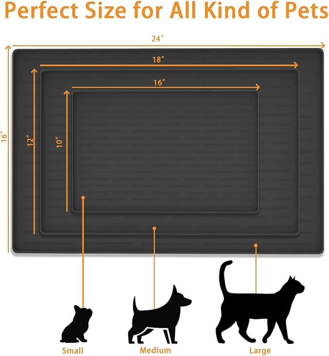 24" x 16" Dog Food Mat, Silicone Pet Mats for Food and Water, Nonslip Pet Feeding Mats for Floors, Dog Cat Bowl Mat with Raised Edges, Light Brown