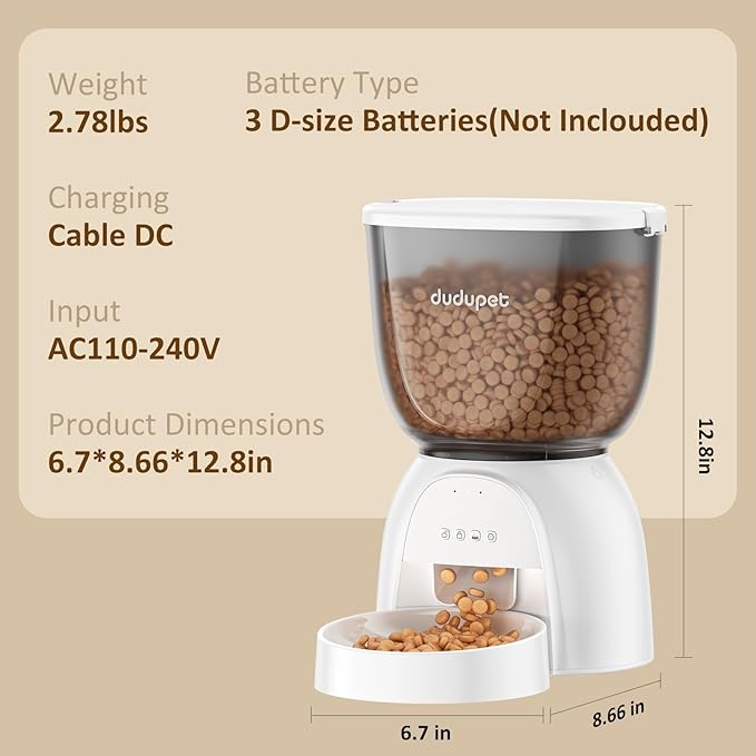 Automatic Cat Feeder with WiFi, App Control Automatic Pet Feeder, 5L Cat Food Dispenser Remote Feeding,10 Meals Programmable 1-15 Portion Control with Stainless Steel, Auto Dog Feeders Dry Food Only