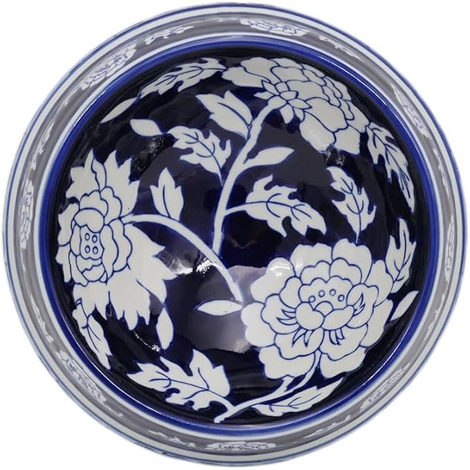 Aimusego Vintage Blue Ceramic Dog Bowls, Dog Food Feeding Dish for Medium Dogs Cats, Heavy Chinoiserie Porcelain Pet Bowl for Water,Durable & Easy to Clean-9inch