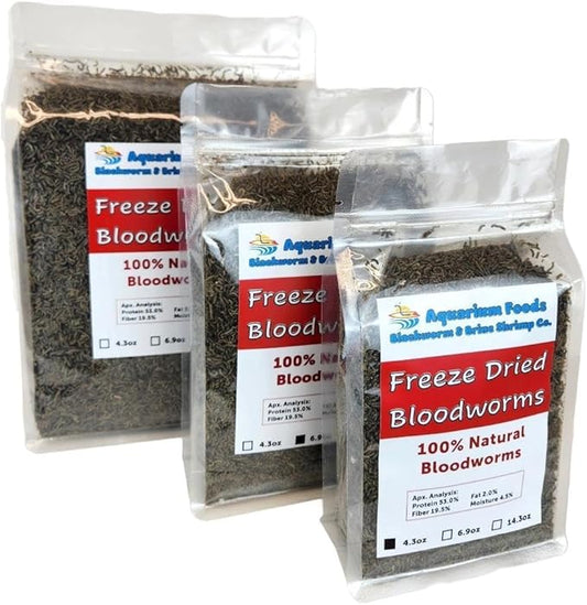 Aquatic Foods Inc. Bloodworms, Premium Grade Freeze Dried Bloodworms for All Tropical Fish, Cichlids, Discus, Tetras, Goldfish, Bettas, Angel Fish, Marine Fish, Carnivorous Plants - 14.3oz Clear Bag