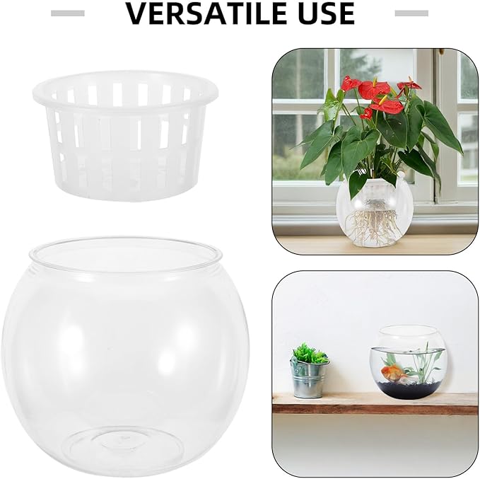 Beaupretty Plastic Betta Fish Bowl with Hydroponic Planter, Round Small Plastic Aquarium Terrarium Bowl for Desktop, Mid-Size 110c Fish Tank for Living Room Decor