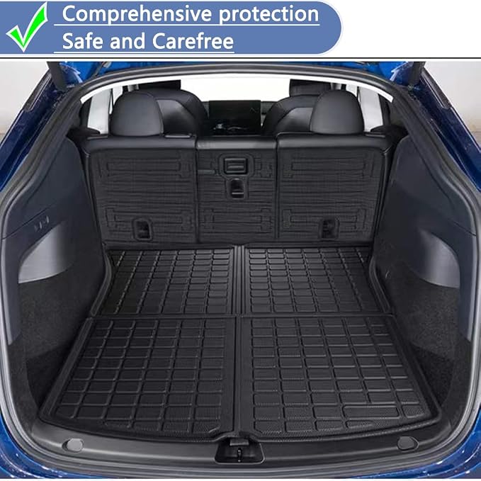 Storage Mats and Cargo Liners, All Weather Rear Cargo Trunk Tray Floor Mat Custom Fit Compatible with 2020-2024 2025 Model Y 5-Seat（Not for Juniper）, 3D Tech Waterproof Durable TPO Accessories