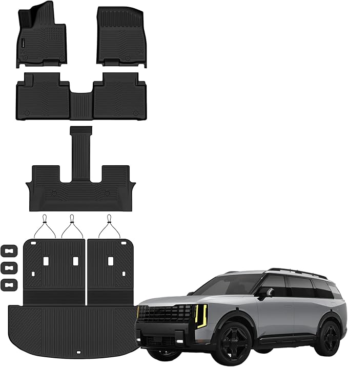 Auxko All Weather Floor Mats Cargo Mat with Backrest Mat for 2027 Kia Telluride Hybrid TPE Liners Accessories Guard Odorless Anti-Slip Floor Liners Trunk Tray with Back Seat Protectors