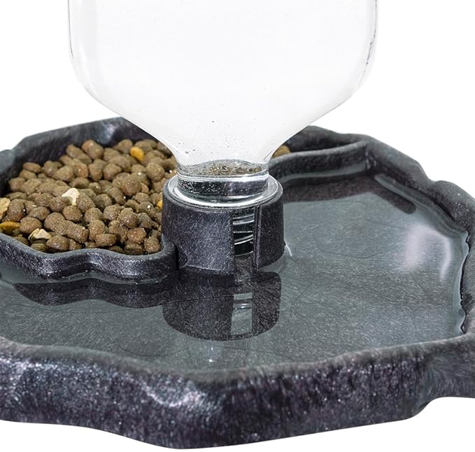 17oz 2 in 1 Terrarium Tank Reptile Food Feeders Bowl, Water Feeder Automatic Water Dispenser Waterer Feeding Accessories, for Geckos Lizards Turtle Bearded Dragons (Dark Brown)