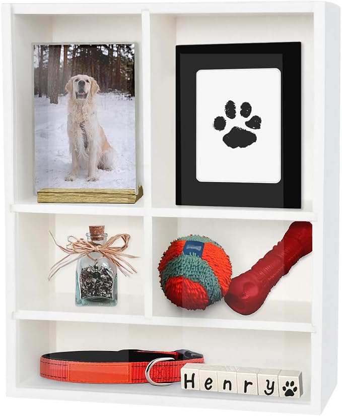11*14" Solid Wood Pet Memorial Shadow Box with Adjustable Shelves | Deep Pet Memory Frame Urn Ashes Display Case for Dogs or Cats as Loss Pet Remembrance Keepsake - White