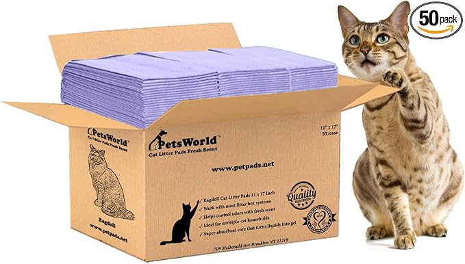 PetsWorld Universal Fit Cat Pad Refills for Litter Box, Fresh Scent, Odor Control, Pack of 50
