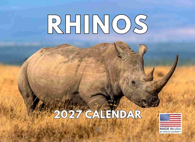 Rhino Calendar 2027 Rhinoceros Monthly Wall Calender 12 Month