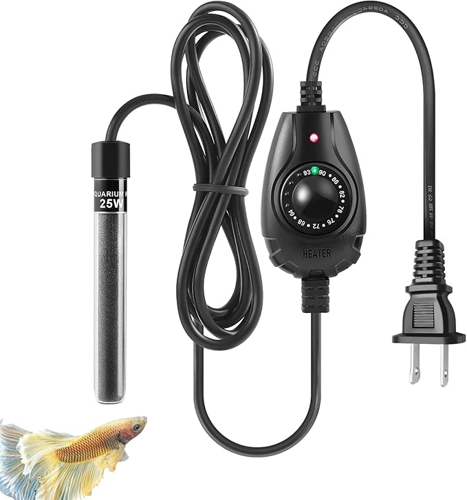 HITOP 25W Super Mini Aquarium Heater: Adjustable Heater for Small Fish Tank 2-6Gallons, with External Controller, Betta Heater for Fish Bowls (25W)