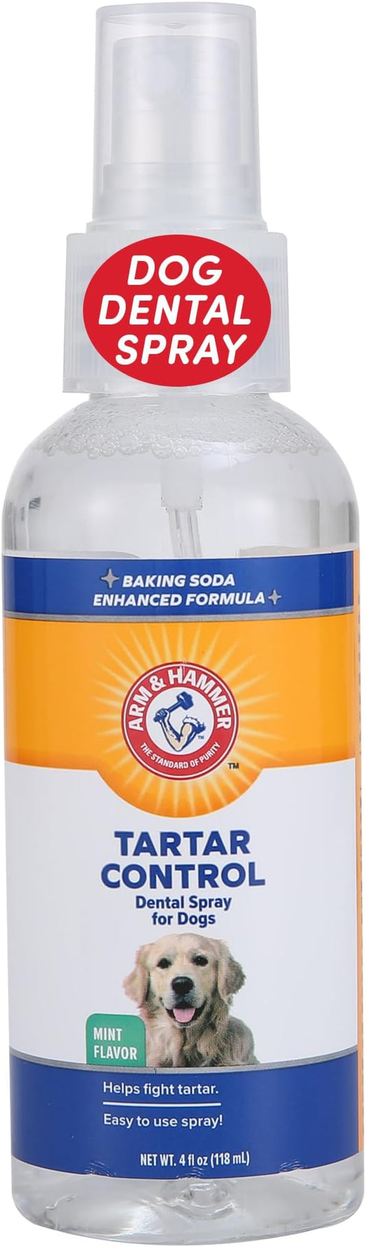Arm & Hammer Tartar Control Dental Spray for Dogs, Mint Flavor Breath Freshener, Brushless Teeth Cleaning Oral Care with Baking Soda, Helps Reduce Plaque and Tartar Buildup, 4 Fl Oz